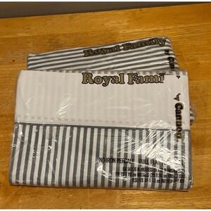 Vintage Cannon Royal Family Percale Gray Striped Full Flat Fitted Sheet Unopened